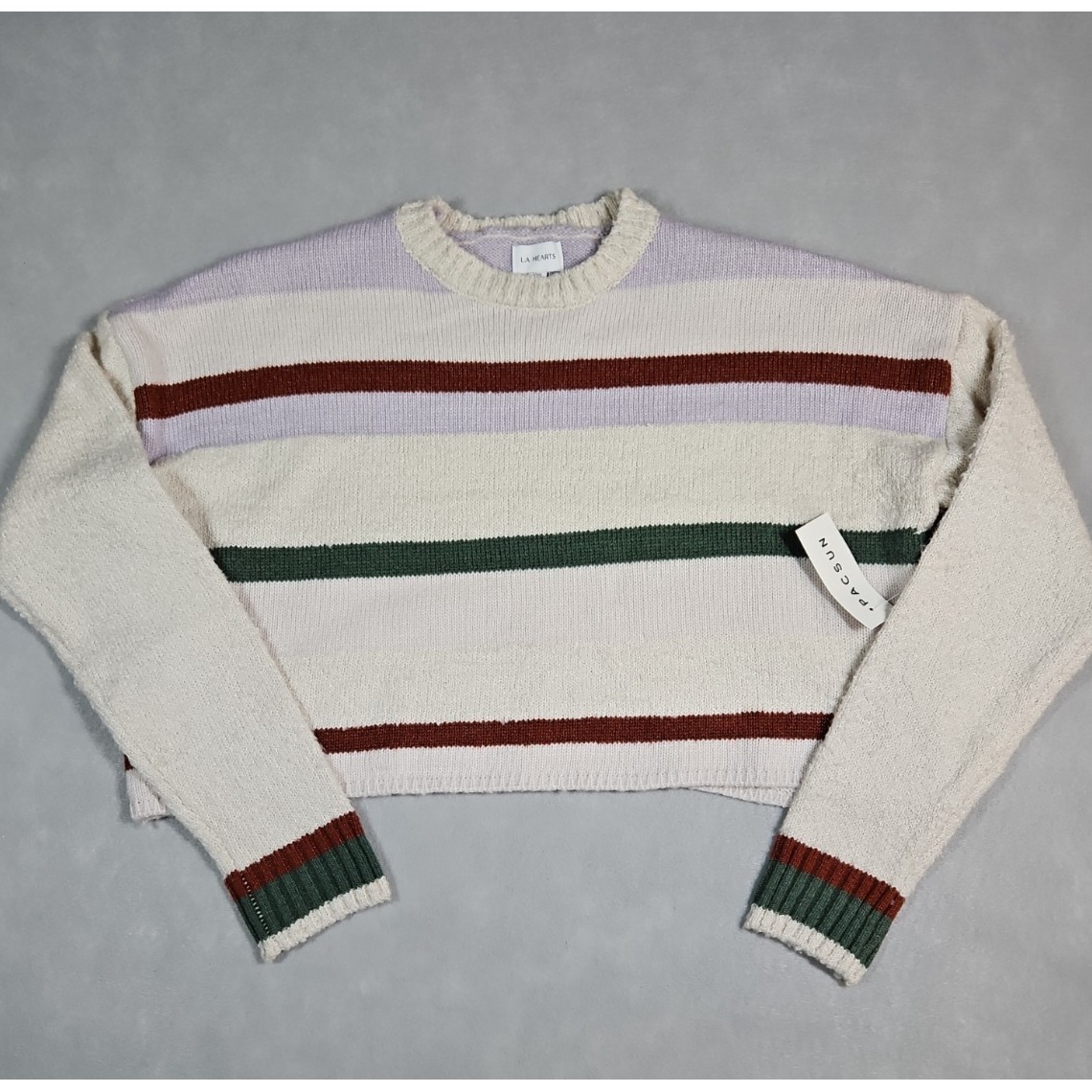 La Hearts Womens Ivory Striped Cropped Sweater Size Xxs Nwt